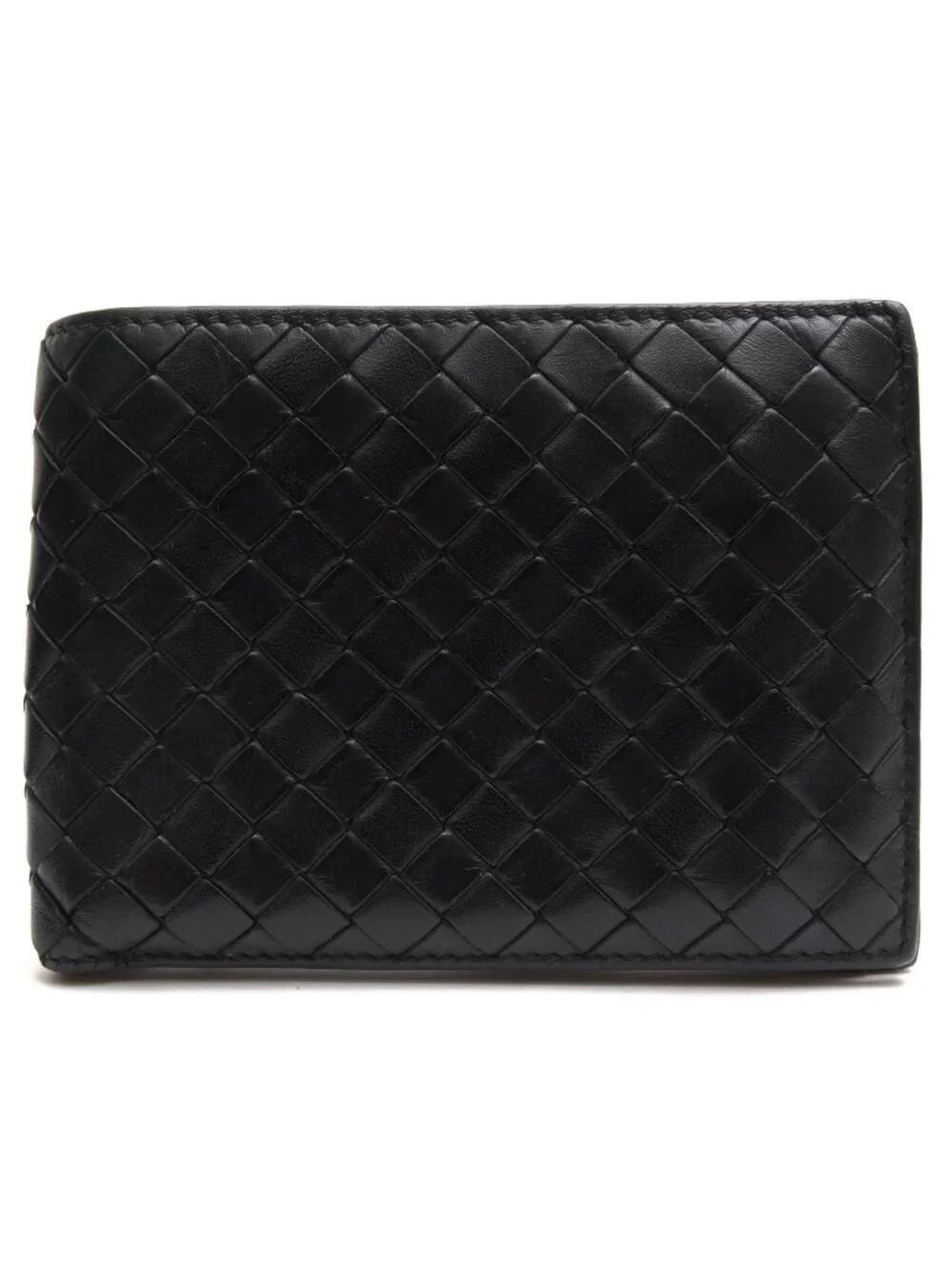 Bottega Veneta Wallet Leather Black Bifold with Coin Purse Mesh Intrecciato